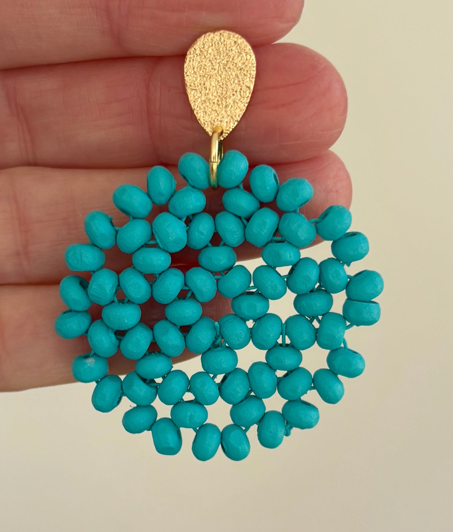 Turquoise Round Wood Seeds Earrings