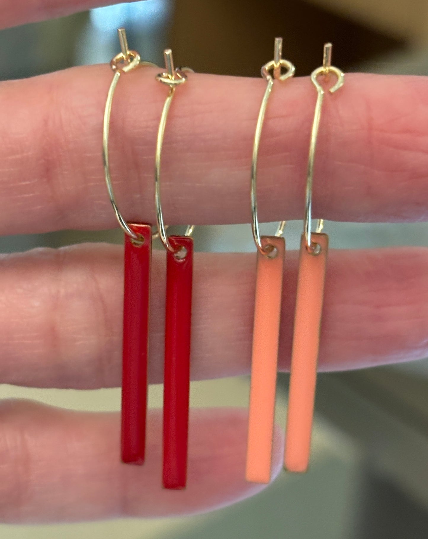 Red Stick Hoop Earrings