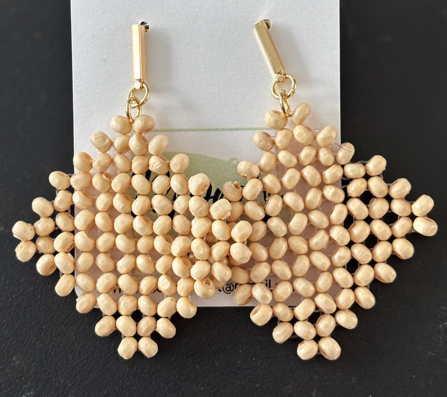 Squared Buff Wooden Seed Bead Earrings
