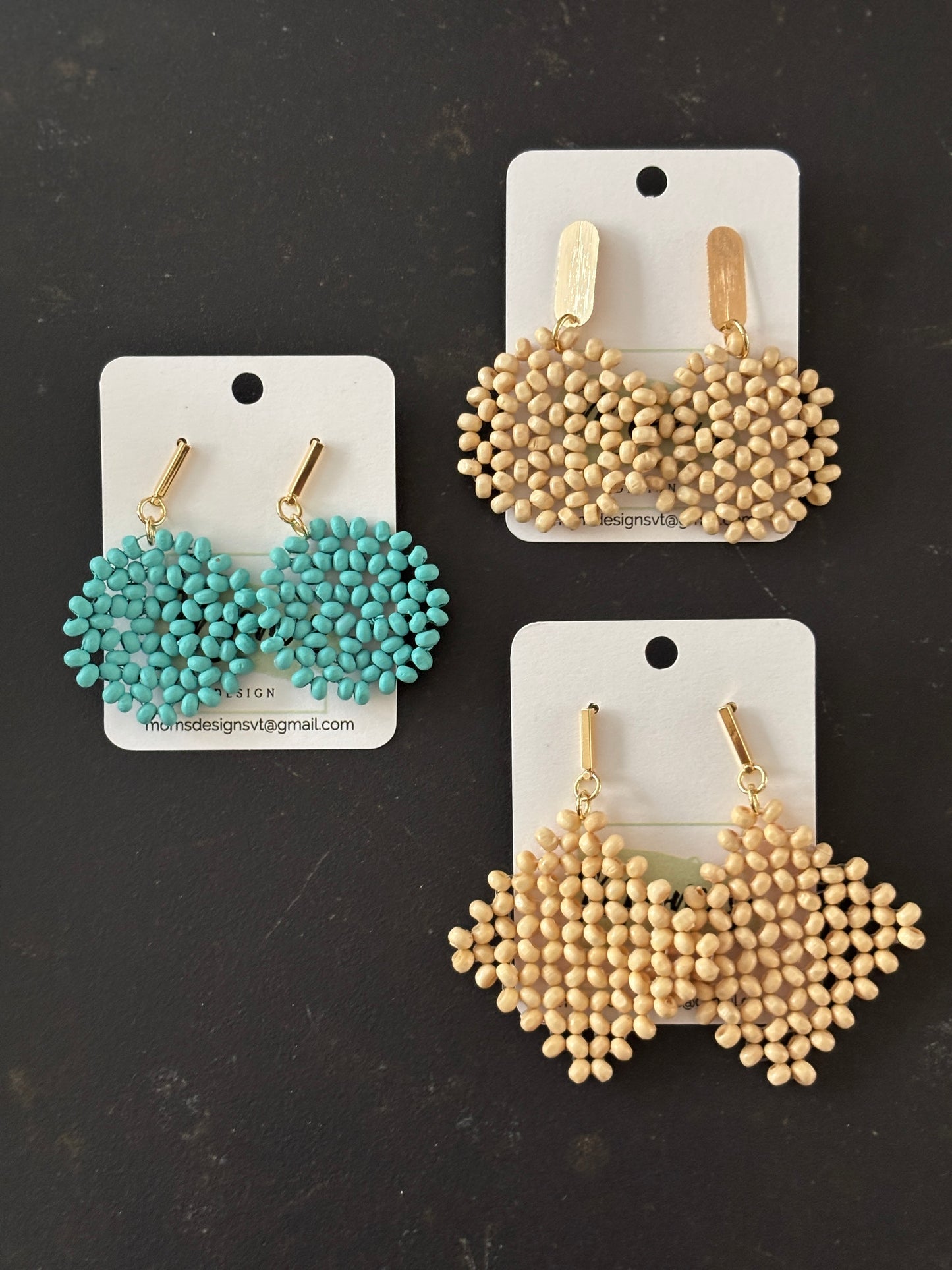 Squared Buff Wooden Seed Bead Earrings