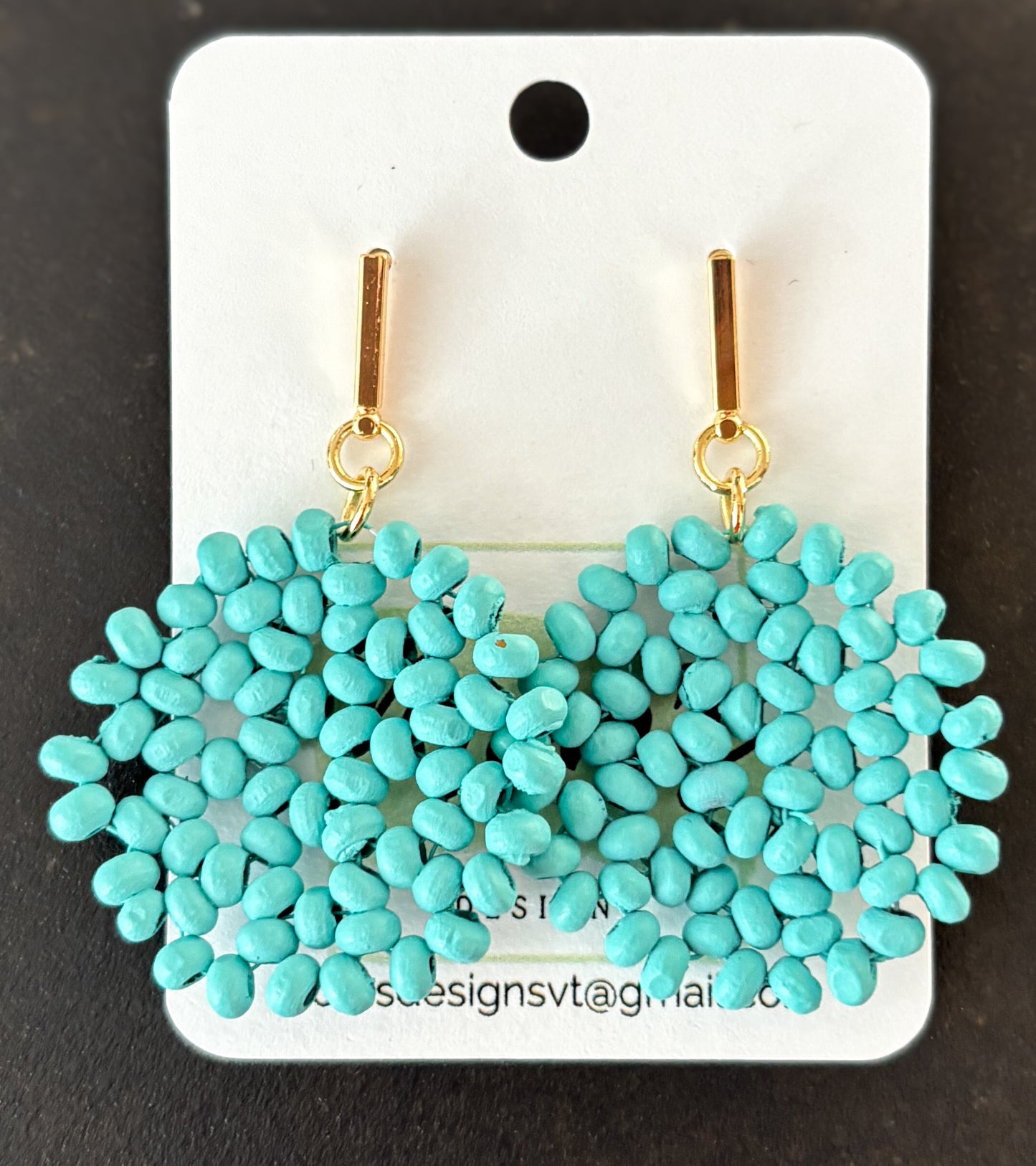 Turquoise Round Wood Seeds Earrings