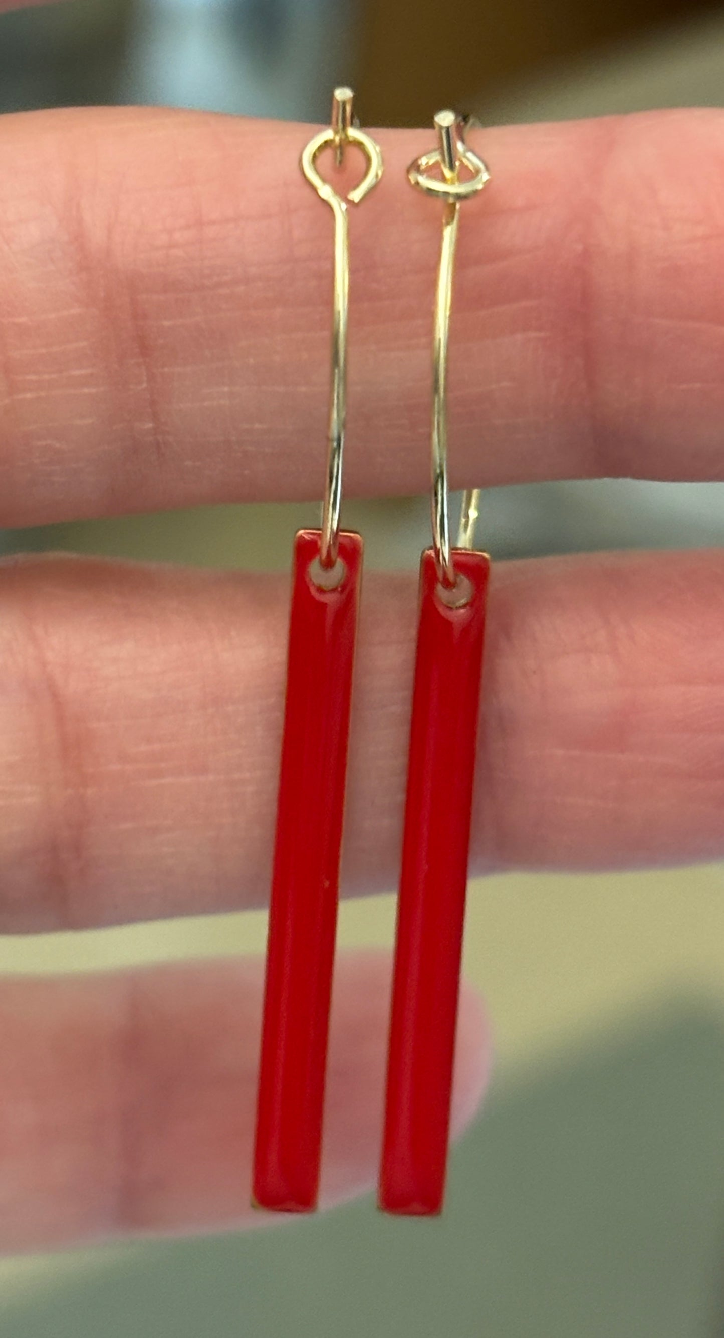 Red Stick Hoop Earrings