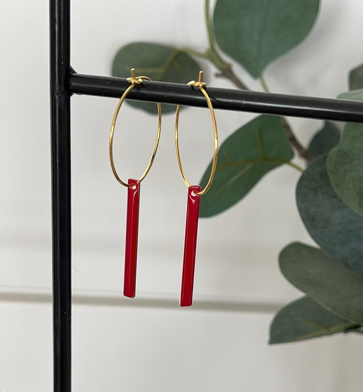 Red Stick Hoop Earrings