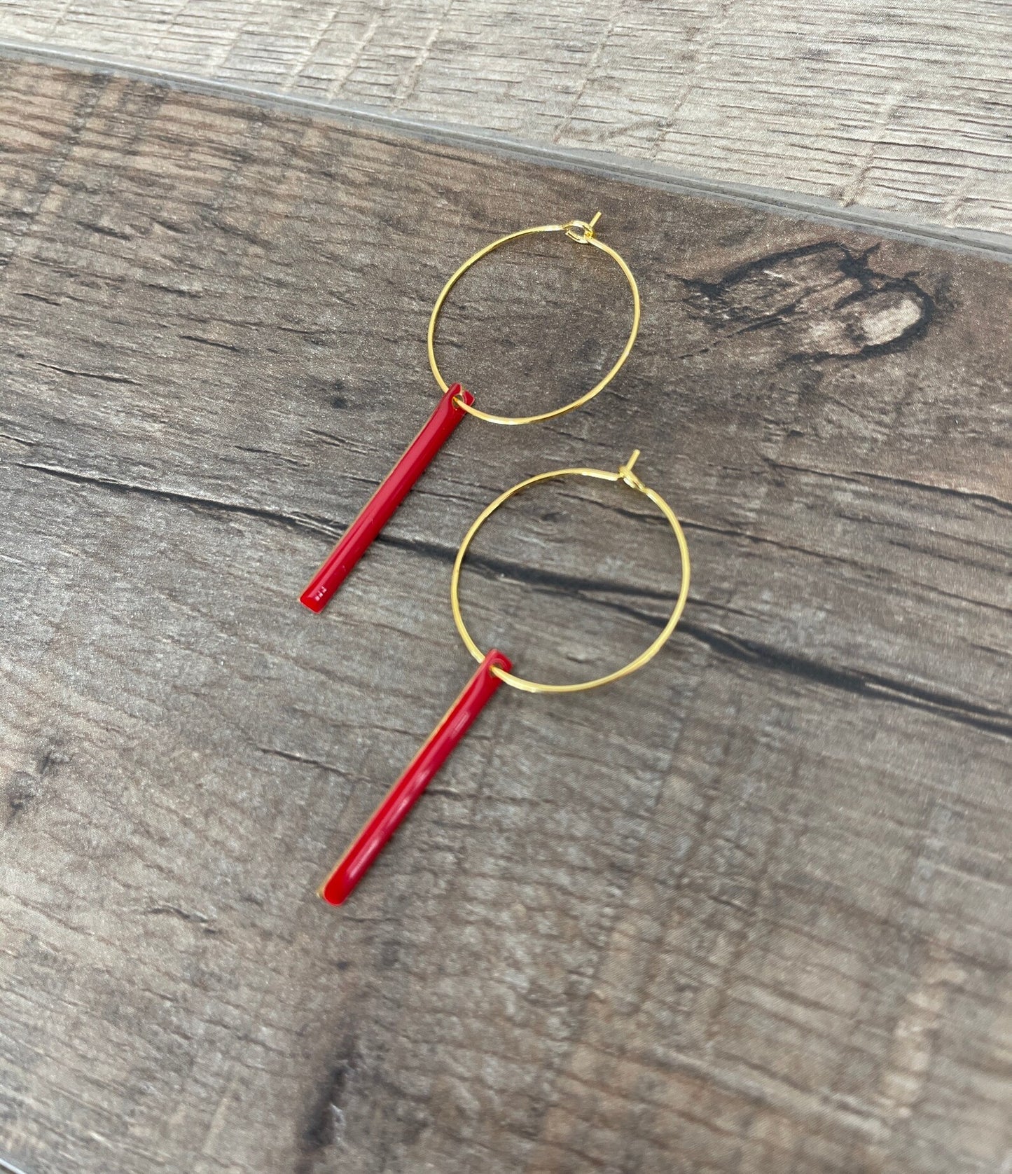 Red Stick Hoop Earrings